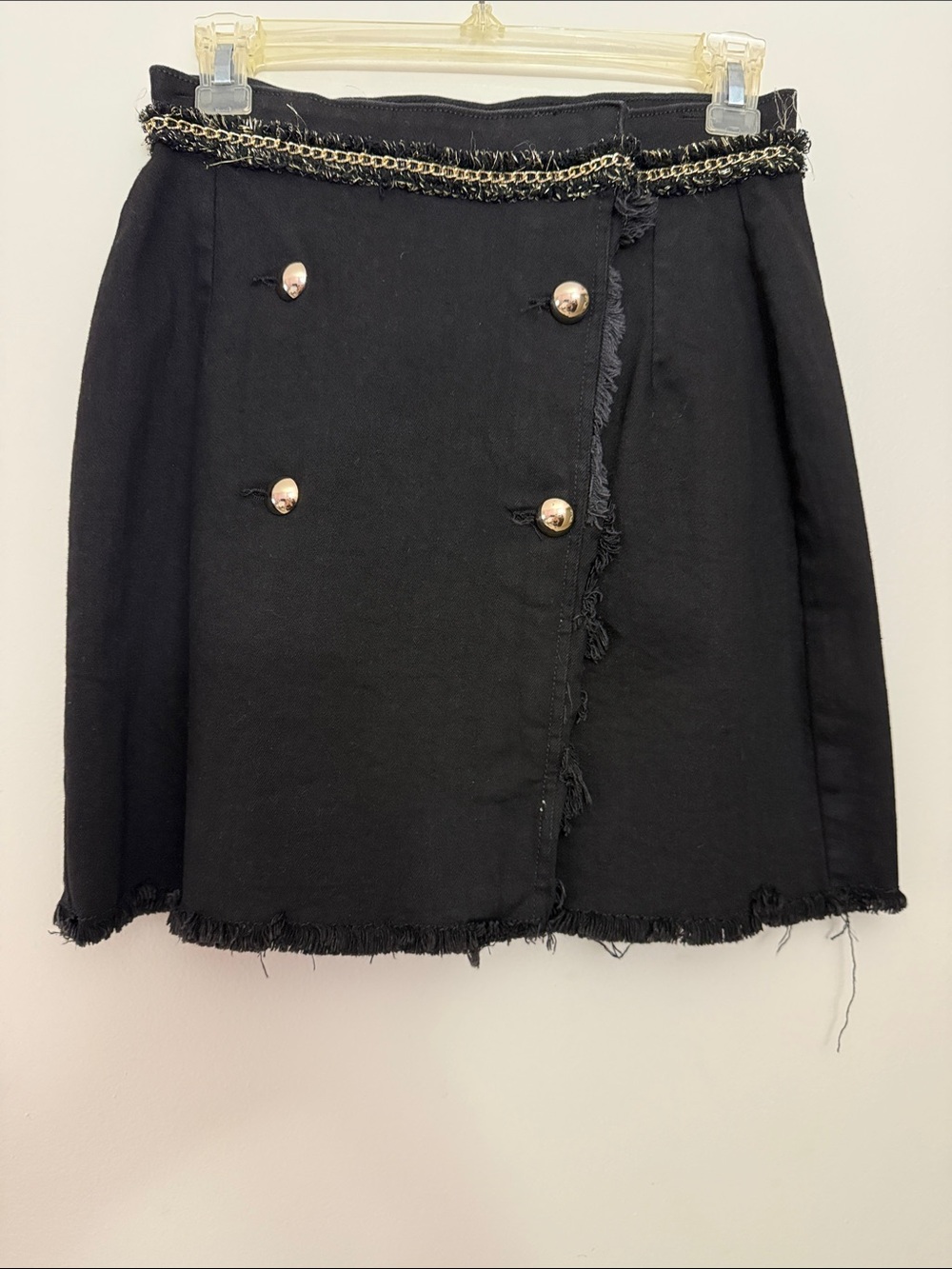 GUESS Black Mini Skirt with Gold Chain Trim